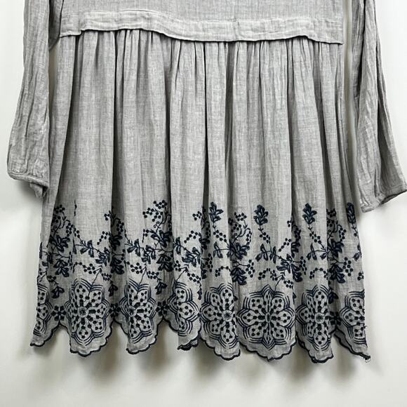 Women's Zara Basic Grey/Blue Embroiled Floral Long Sleeve Dress Size Small - Picture 3 of 13